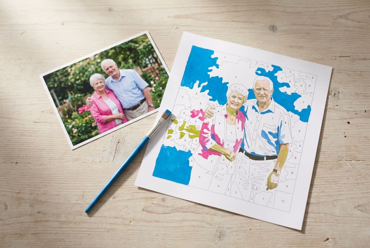 A family photograph beside the personalized activity made from it